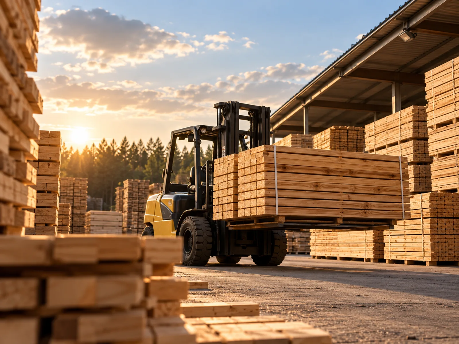 Paletas de madera de Pino Caribe apiladas en la planta de Inversiones STD Supply